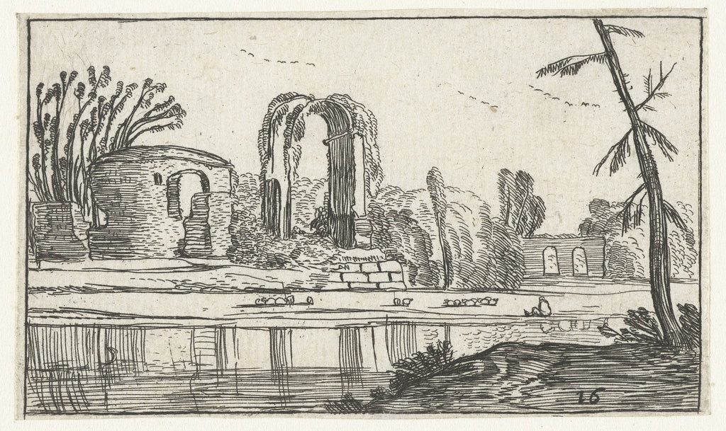 Detail of Ancient ruins in a river by Claes Jansz. Visscher II