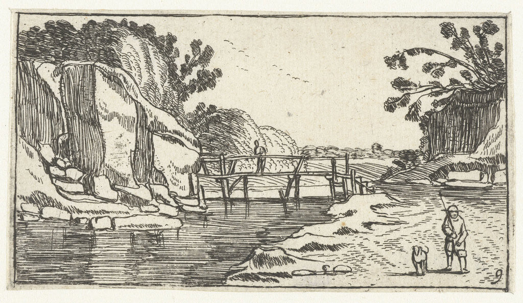 Detail of Rocky Landscape with riverwalk by Claes Jansz. Visscher II