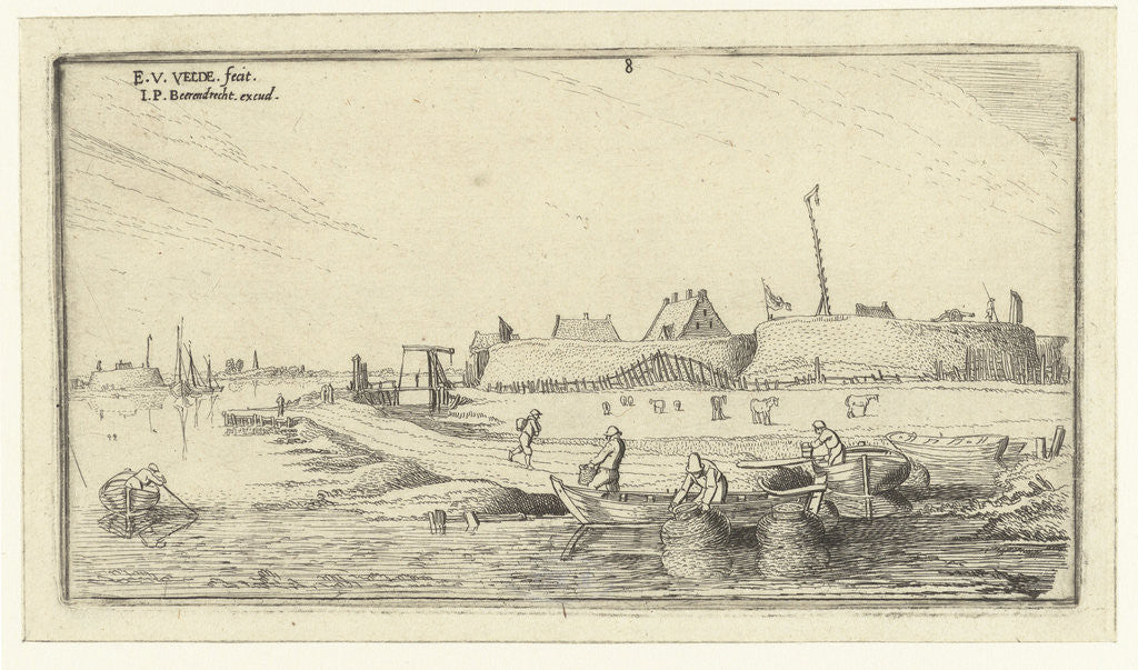 Detail of Rowing boats with fishermen for a fort on the Scheldt by Anonymous