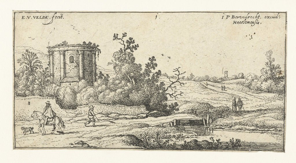 Detail of Landscape with ruins of a Roman temple, Italy by Esaias van de Velde