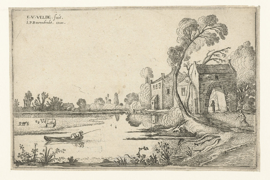 Landscape with river and gatehouse by Esaias van de Velde