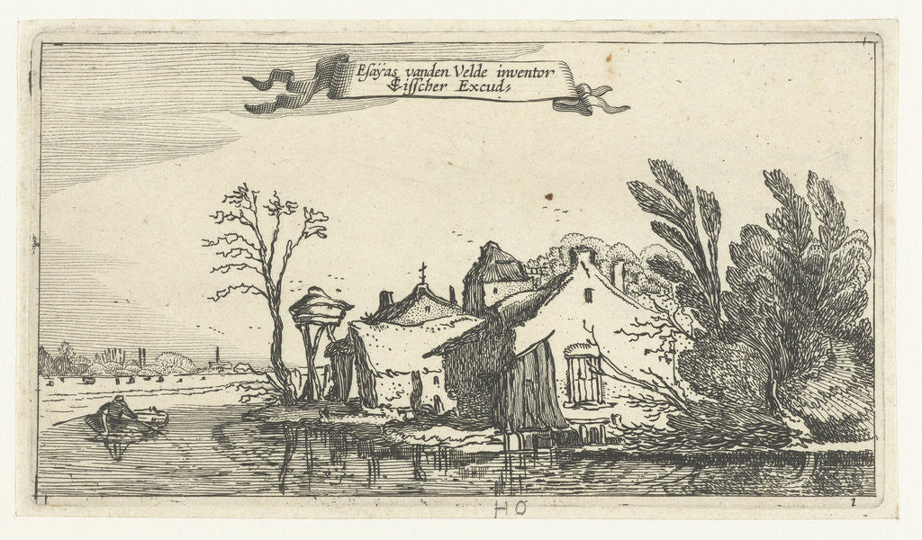 Detail of Farm with dovecote on a river by Claes Jansz. Visscher II