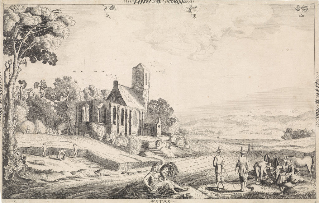 Detail of Landscape with corn harvest by Jan van de Velde II