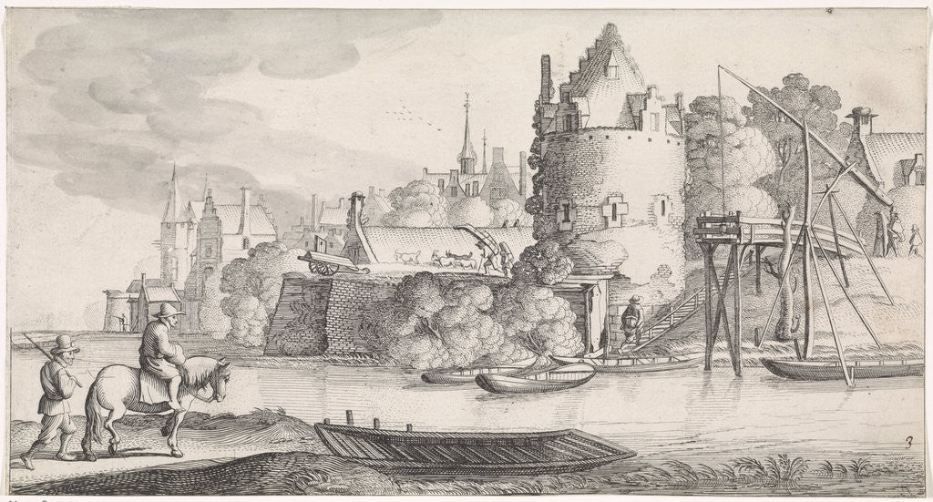 Detail of Town on a river by Jan van de Velde II