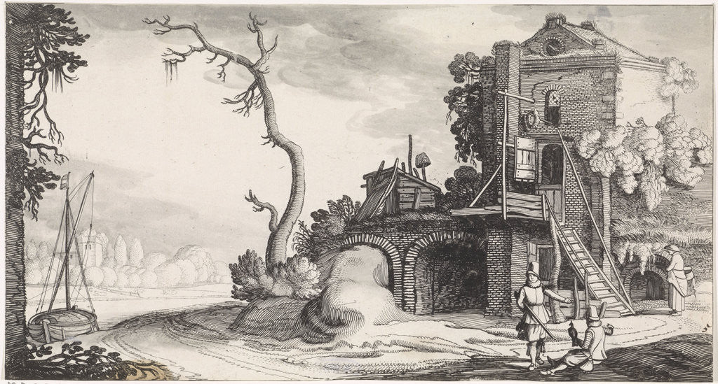 Detail of Two falconers used in a tower inn by Jan van de Velde II