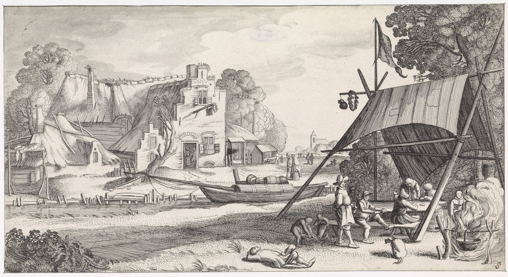 Detail of Under a tent are some peasants drinking at a table by Jan van de Velde II