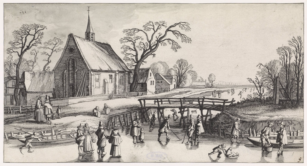 Detail of Winter Landscape with Skaters near a village by Jan van de Velde II