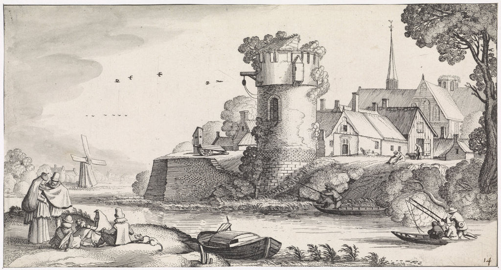 Detail of Watchtower on a river by Jan van de Velde II