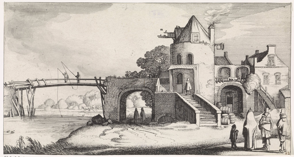 Detail of Tollhouse with wooden bridge over the river by Jan van de Velde II
