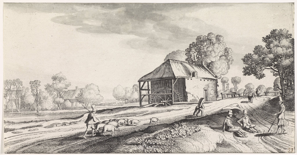 Detail of Forked Road at a watermill by Jan van de Velde II