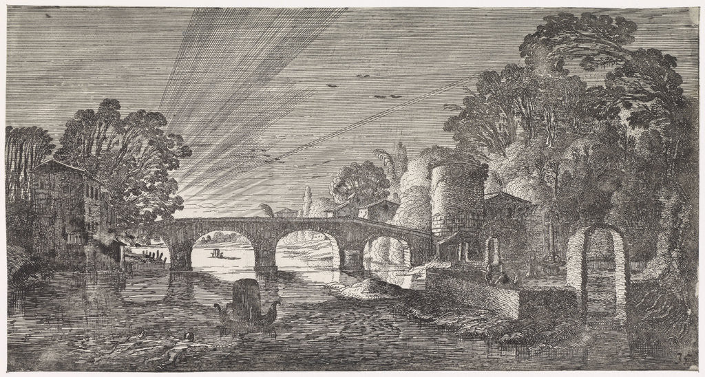 Detail of River view at sunset by Jan van de Velde II