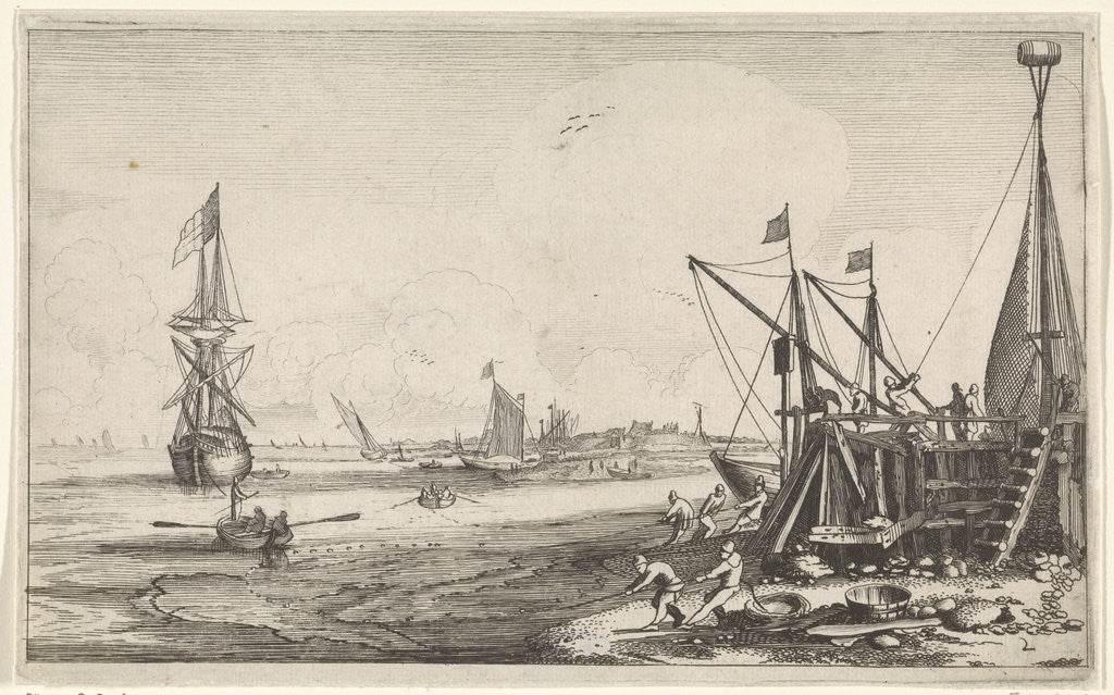 Detail of Harbor with fishermen bring in their nets by Cornelis Claesz. van Wieringen