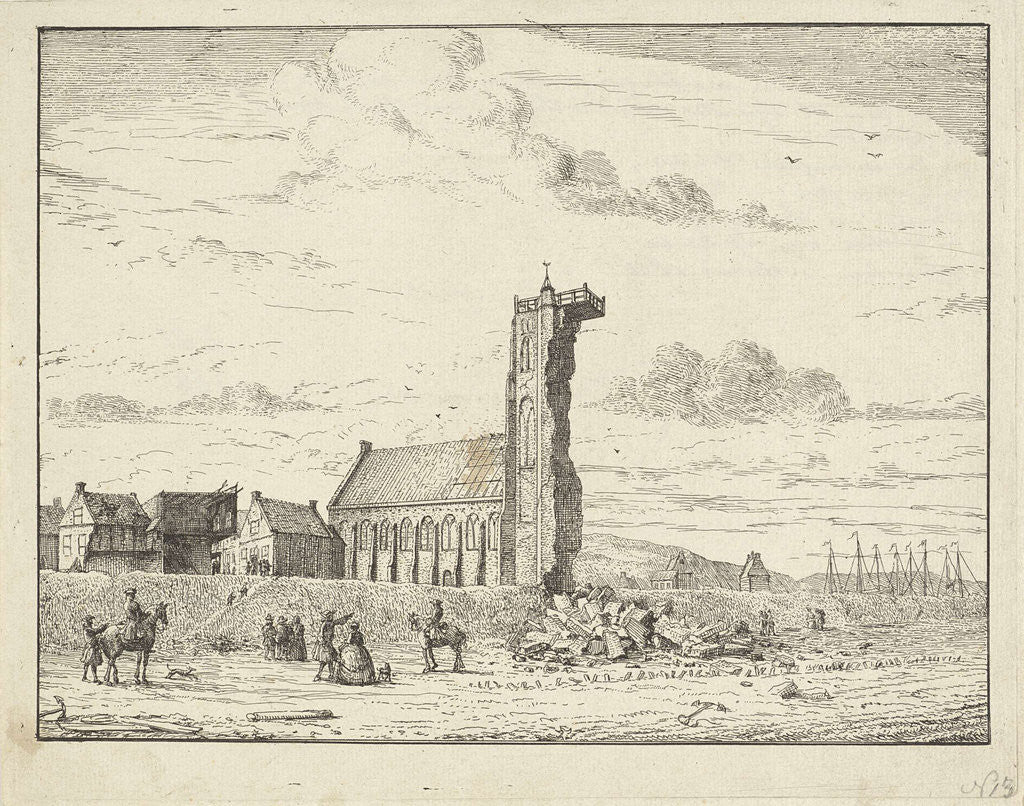 Detail of Collapsed tower at Egmond-aan-Zee, 1741 by Adriaan Spinder