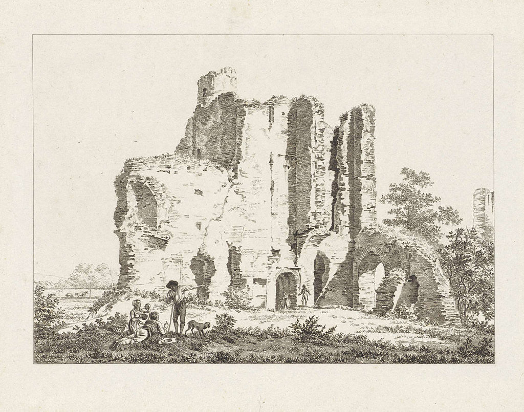 Detail of View of the ruins of Castle Brederode, Haarlem by Joannes Pieter Visser Bender