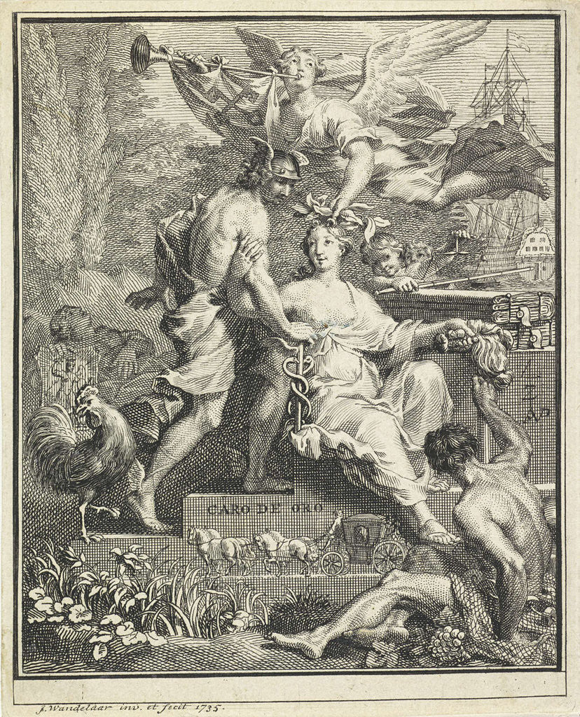 Detail of Trade Label of a Leiden cloth trade by Jan Wandelaar