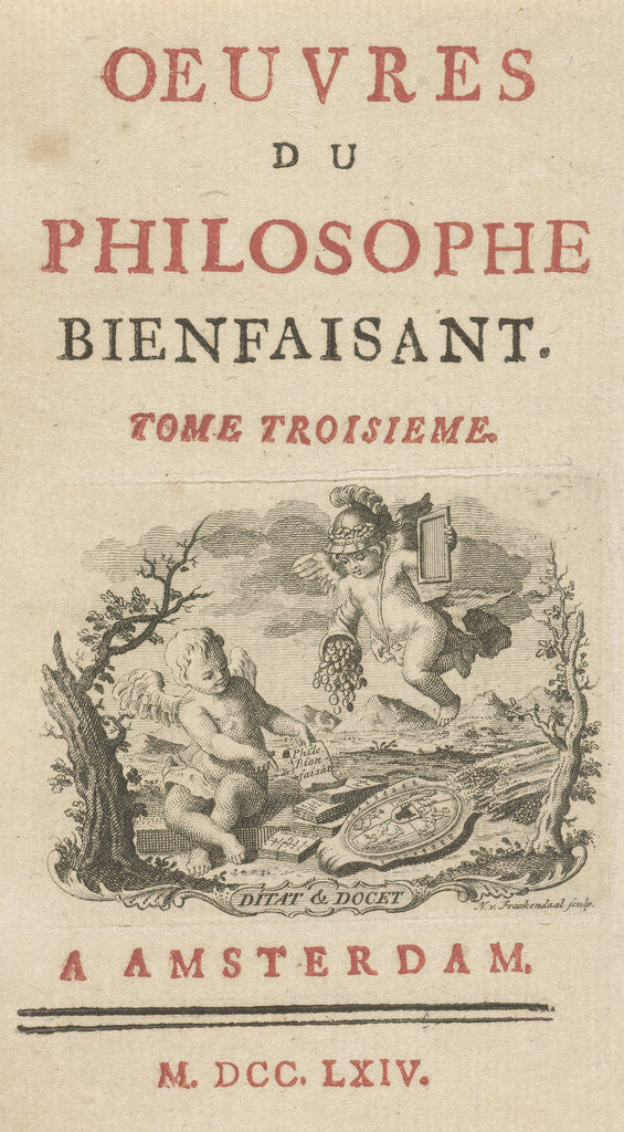 Detail of Two putti with a coat of arms by Nicolaas van Frankendaal