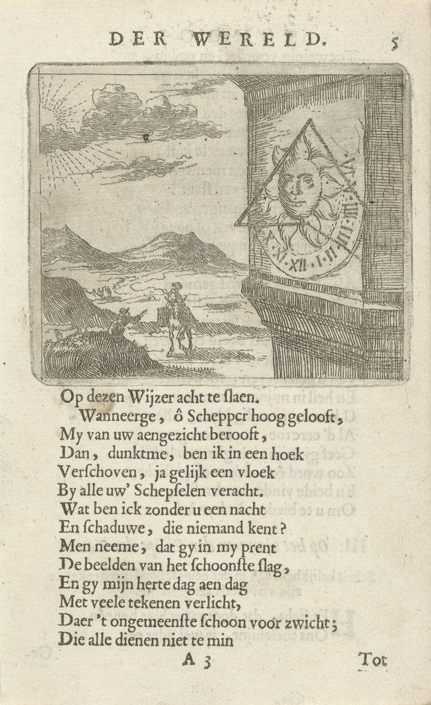 Detail of Sundial in a landscape with two figures by Arnold Houbraken