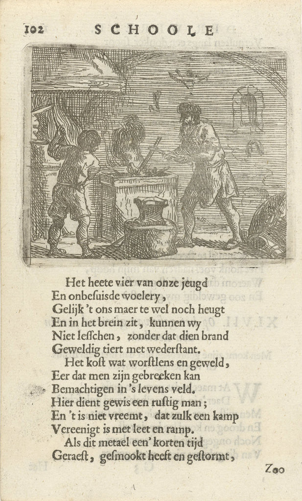 Detail of Two figures in the interior of a smithy by Arnold Houbraken