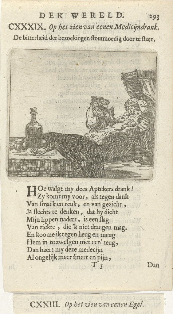 Detail of Figure on bedside table and with medicine bottle by Arnold Houbraken