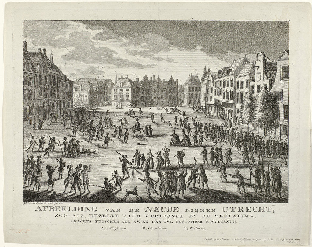 Detail of Patriots leave the Neude in Utrecht, 1787 by Johannes Jelgerhuis