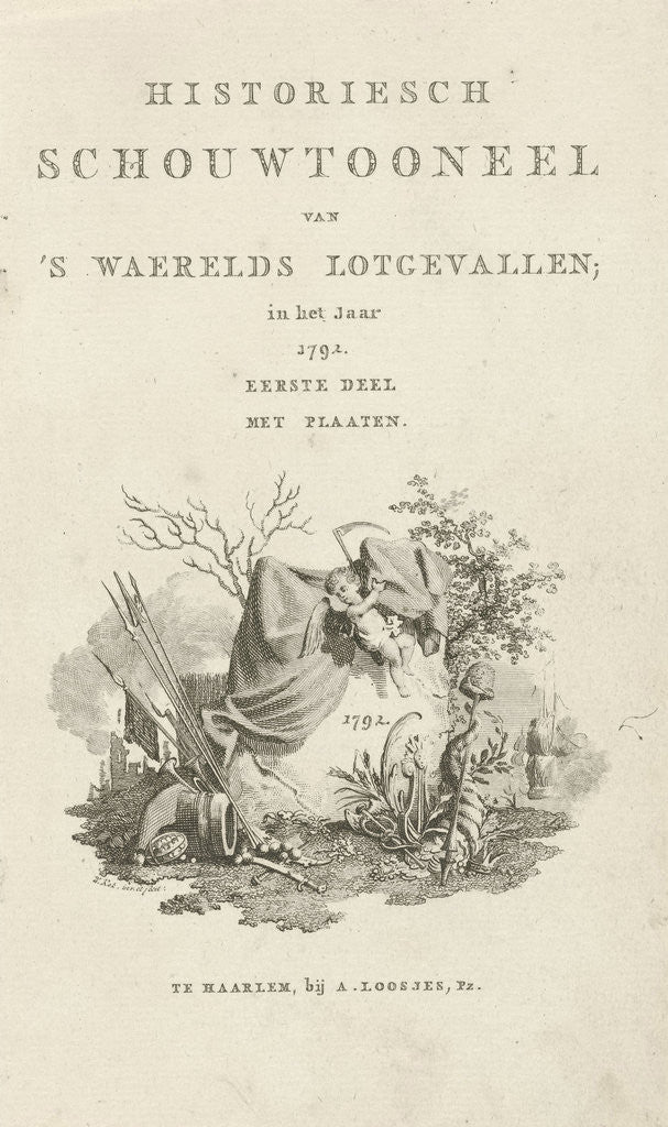Detail of Title page for Historiesch theater of programs waerelds fate in the year 1792 by A. Loosjes