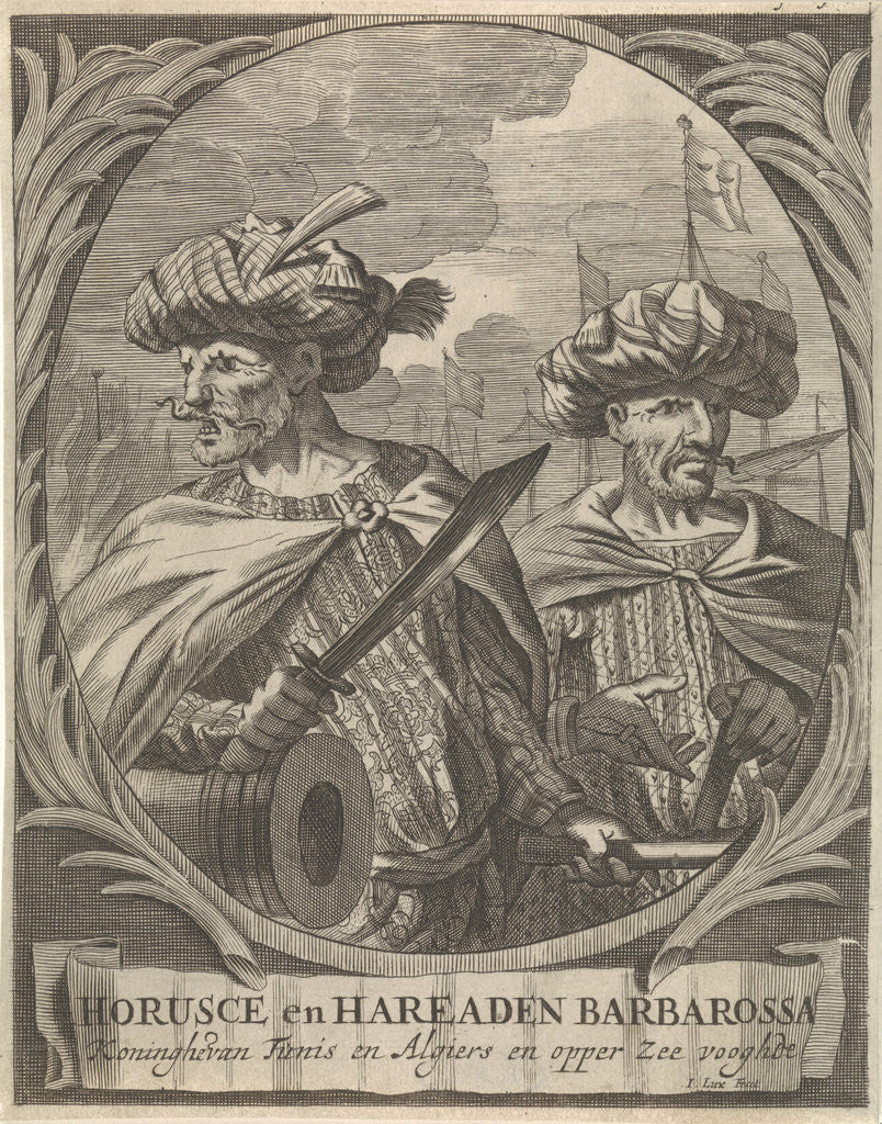 Detail of Portraits of Horusce and Hareaden Barbarossa, Barbary pirates by Ignatius Lux