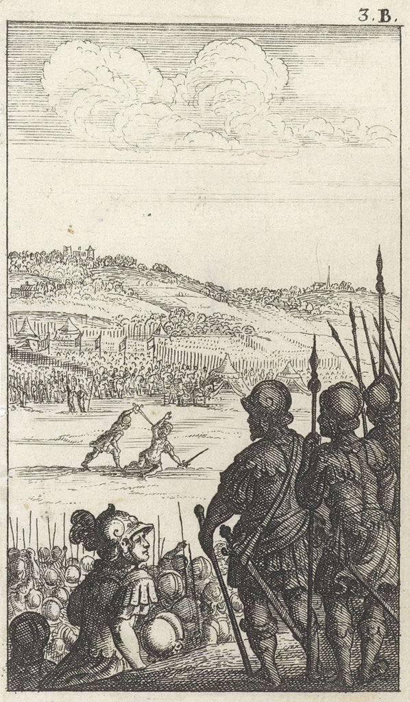 Detail of Two men fighting at an army camp by Gerrit van Goedesberg