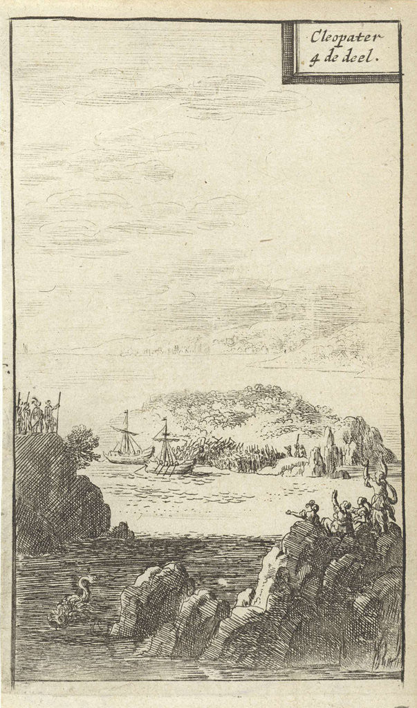 Detail of Two galleys with soldiers in a bay by Gerrit van Goedesberg