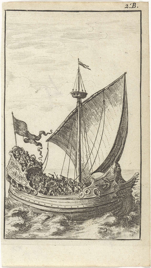 Detail of Galley with soldiers at sea by Gerrit van Goedesberg