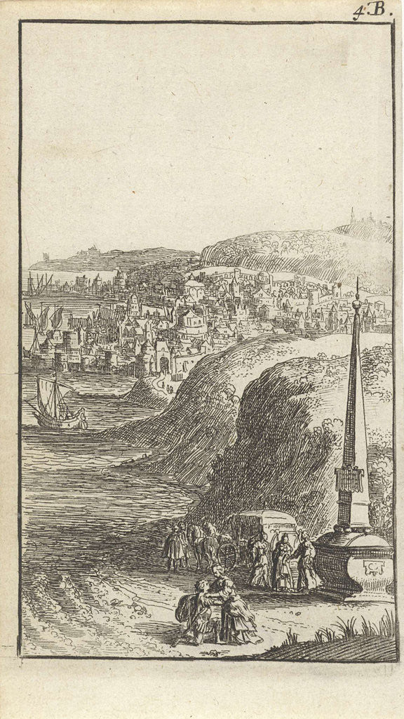 Detail of Man kneeling before a woman at an obelisk by Gerrit van Goedesberg