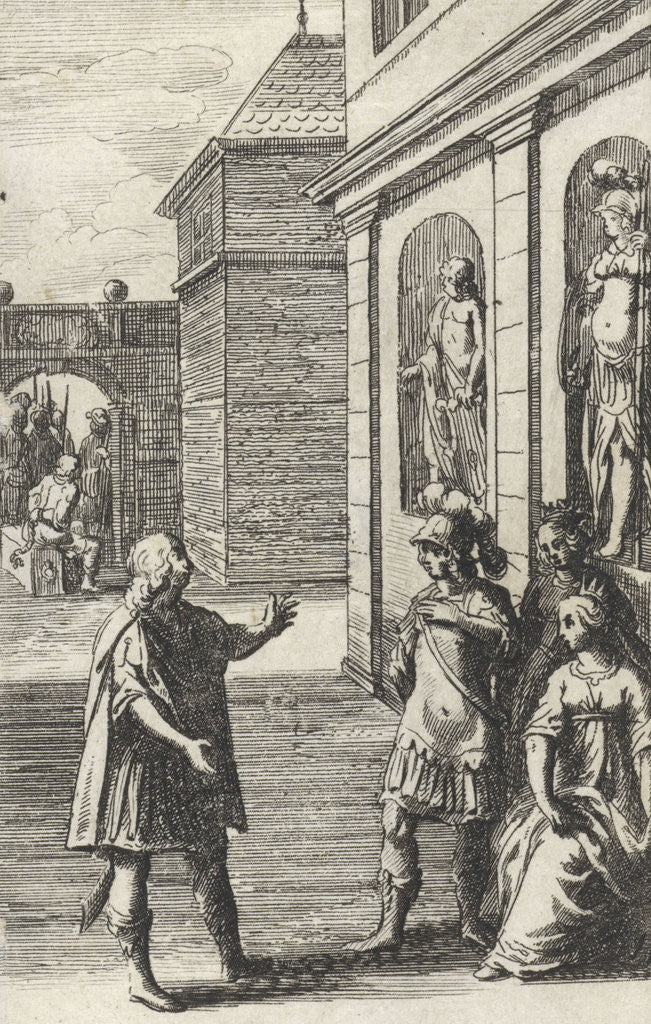 Detail of Man for a soldier and two women by Gerrit van Goedesberg