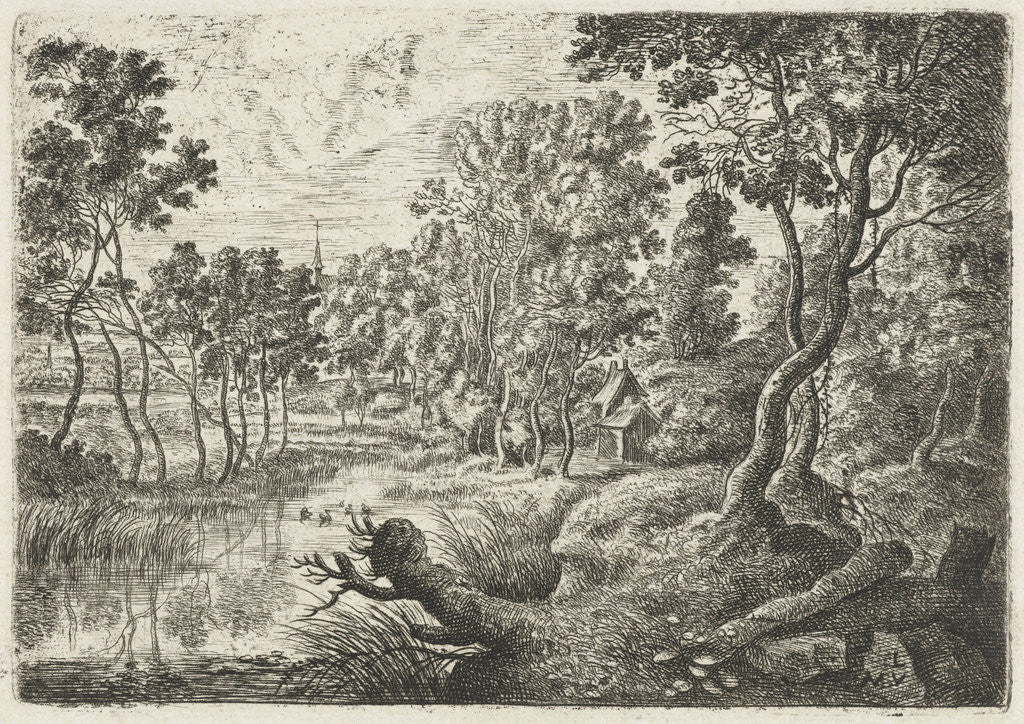 Detail of Landscape with a stream by Lucas van Uden