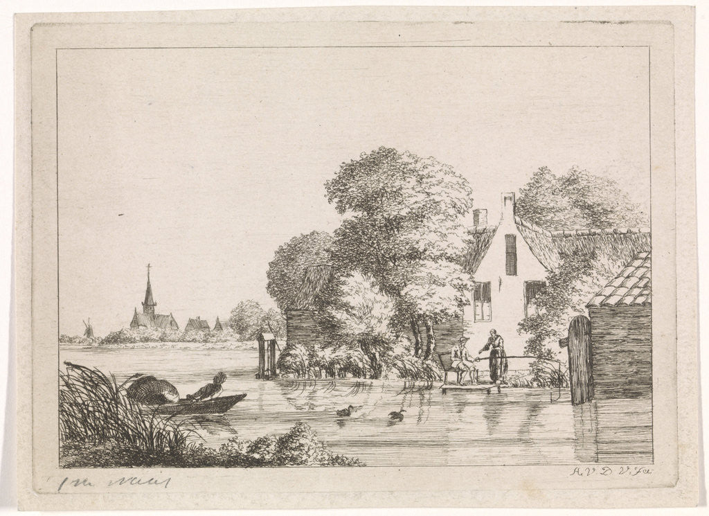 Detail of Angler and a woman before a house by A. van de Velde