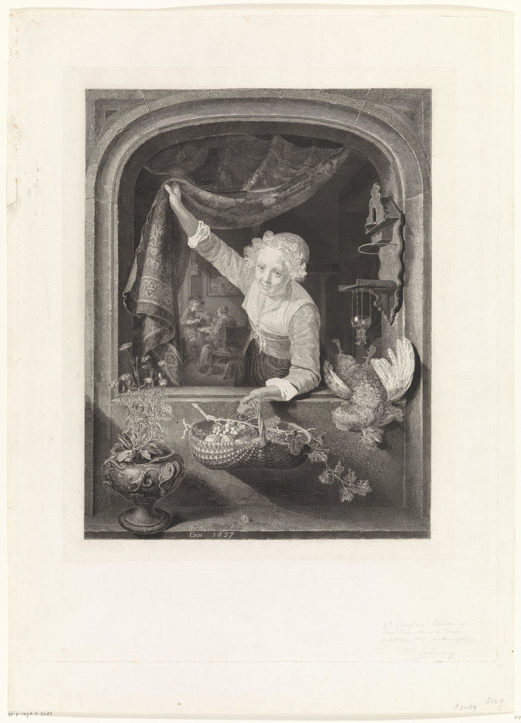 Detail of Woman with basket of fruit in her hand at the window by Henricus Wilhelmus Couwenberg