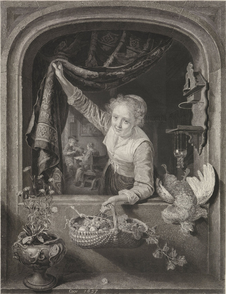 Detail of Woman with basket of fruit in the hand at the window by Henricus Wilhelmus Couwenberg