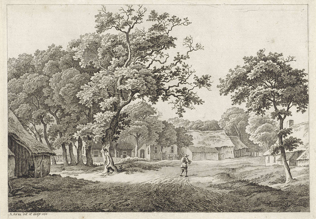 Detail of village view by Adrianus Serné