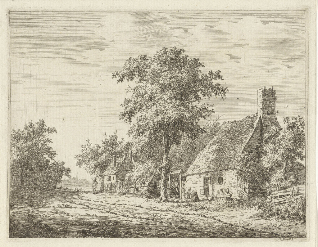 Detail of Two houses along a road by Adrianus Serné