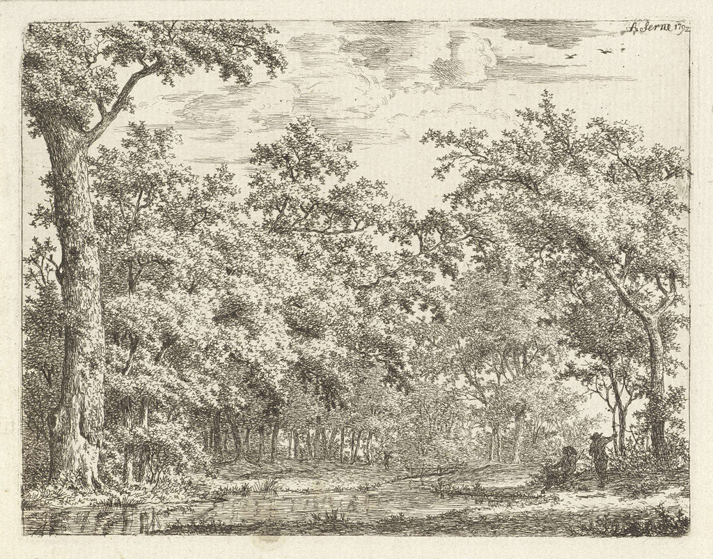 Detail of Two figures near the water in the wood by Adrianus Serné