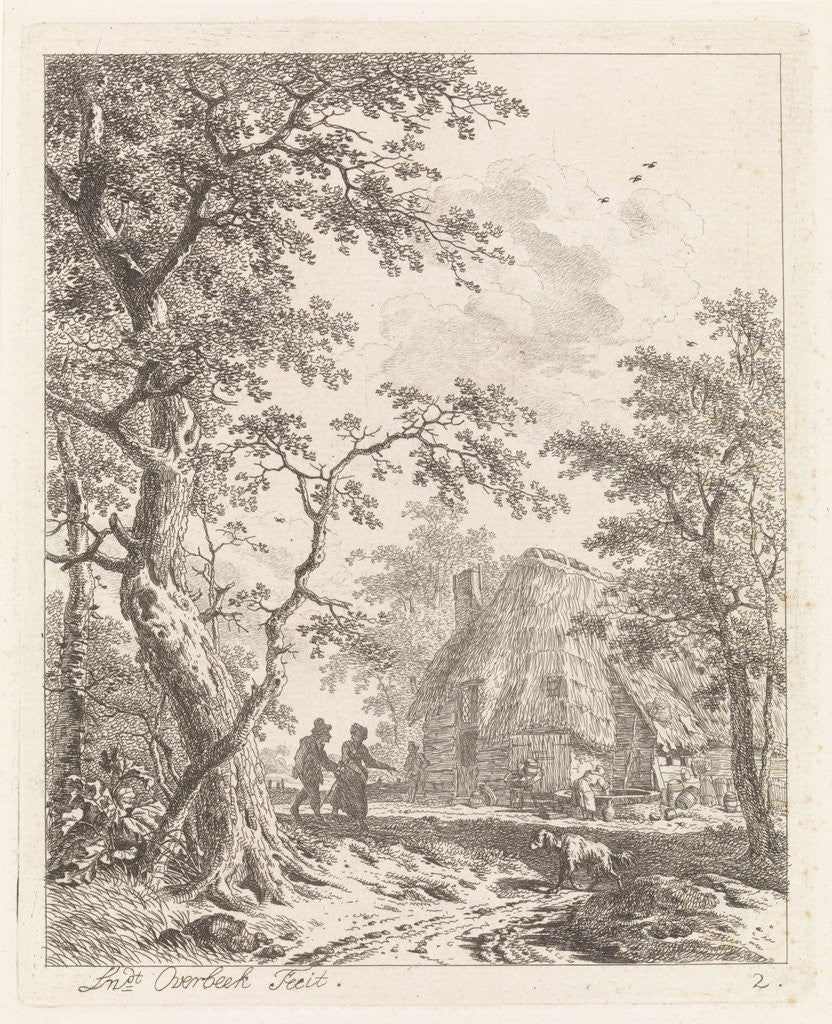 Detail of Two hikers on a farm by Leendert Overbeek