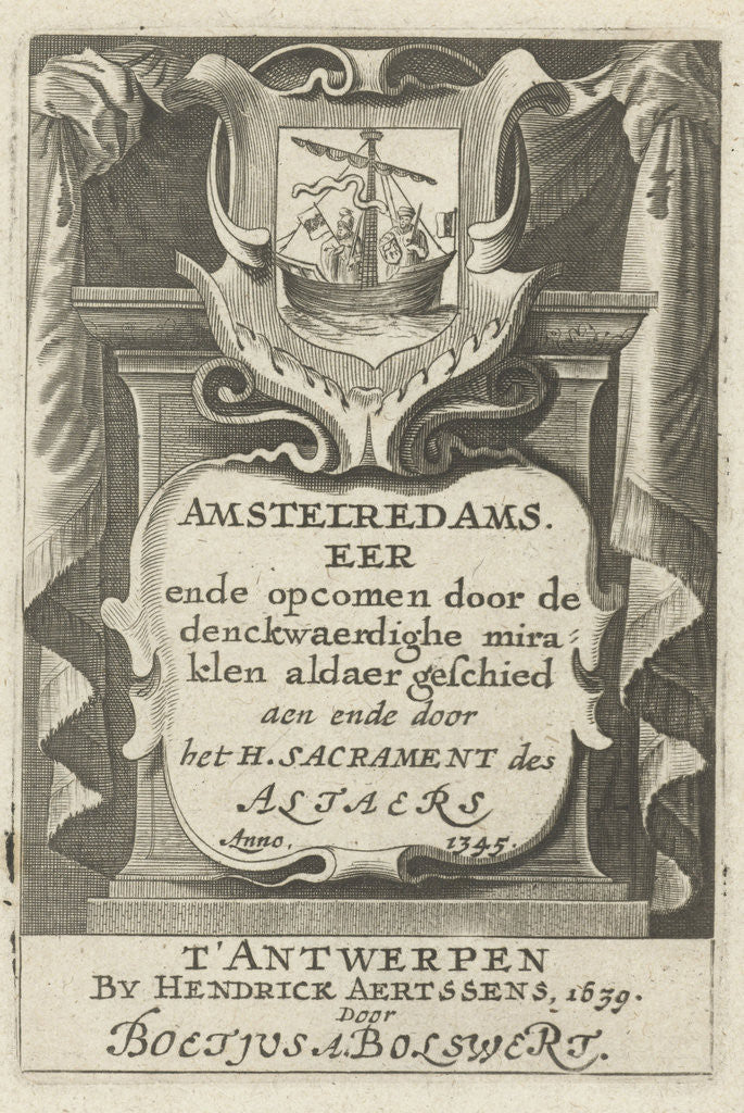 Detail of Title page with the weapon with the cargo ship by Hendrik Aertssens