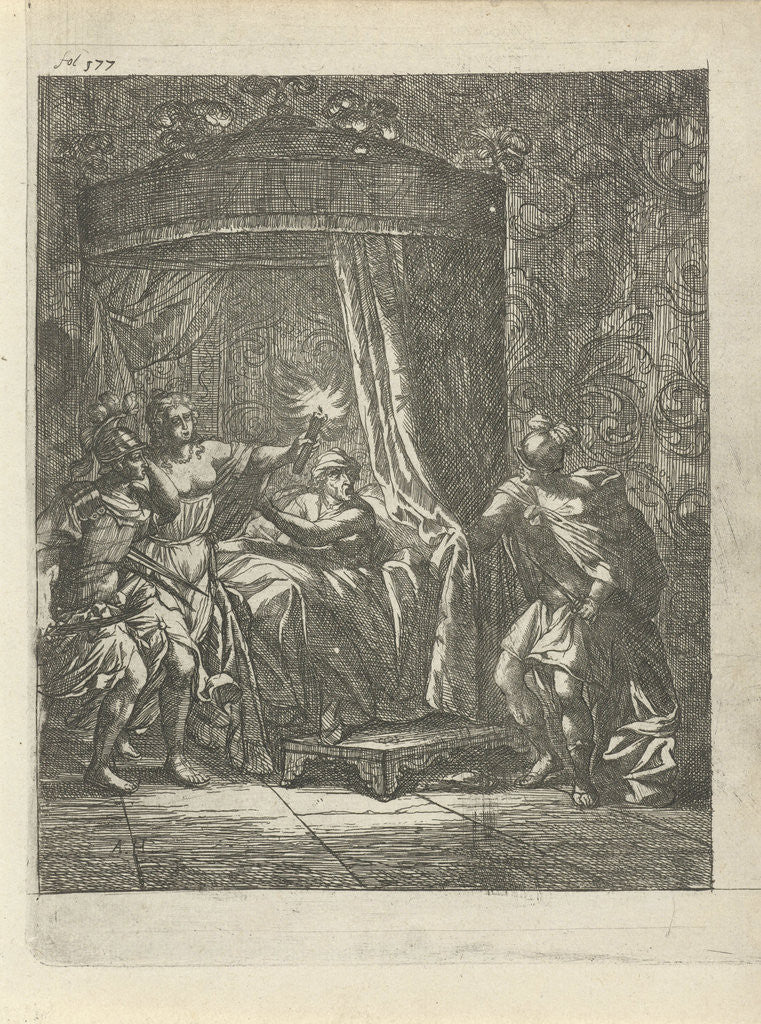 Detail of Aristodemus prince of Cuma betrayed by Xenocrite by Arnold Houbraken