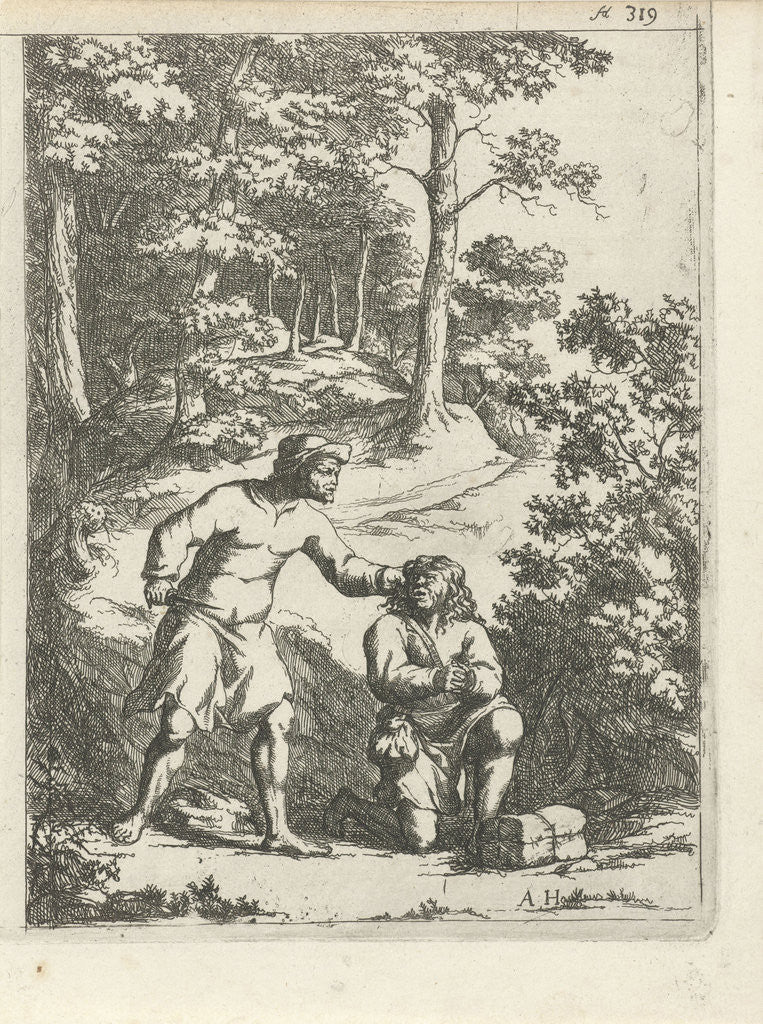 Detail of Voyager threatened with a dagger by Arnold Houbraken