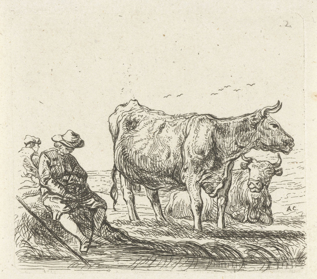 Detail of Two cows with two shepherds by Ernst Willem Jan Bagelaar