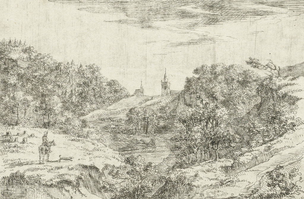 Detail of Dunes with churches and horseman at Scheveningen by Dirk Vis Blokhuyzen