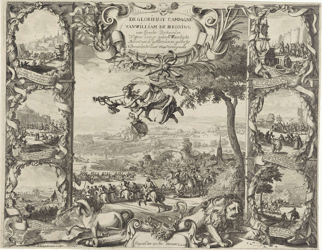 Detail of victories of King William III in Ireland (upper half), 1690 by Daniel de Lafeuille