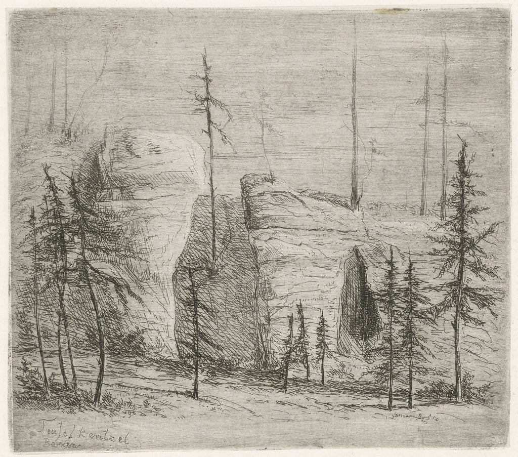 Detail of Rocky Landscape with conifers, called Teufelkanzel by Willem Matthias Jan van Dielen