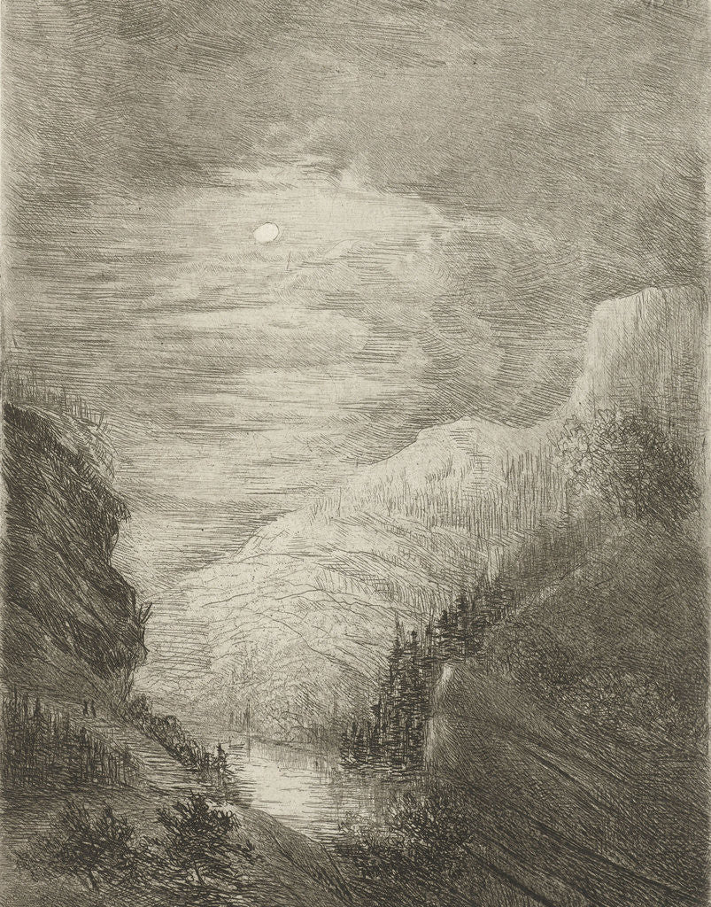 Detail of Mountain landscape with river in moonlight by Willem Matthias Jan van Dielen