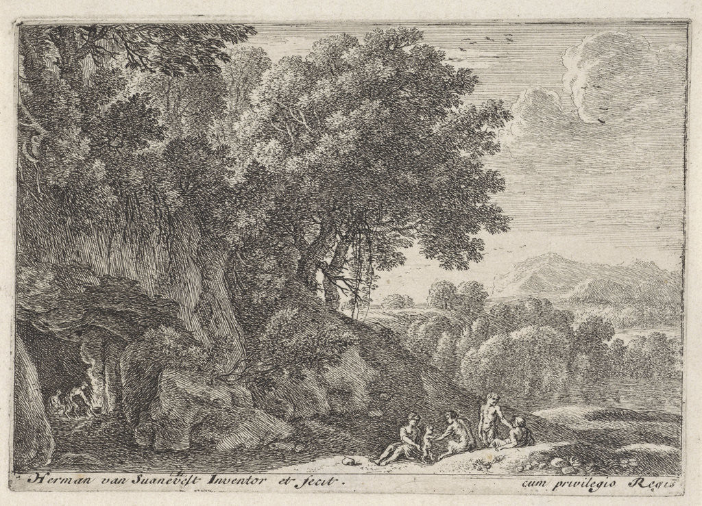 Detail of Satyrs around the fire in a cave by Herman van Swanevelt