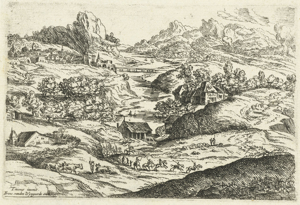 Detail of Landscape with Horsemans by Frans van den Wijngaerde