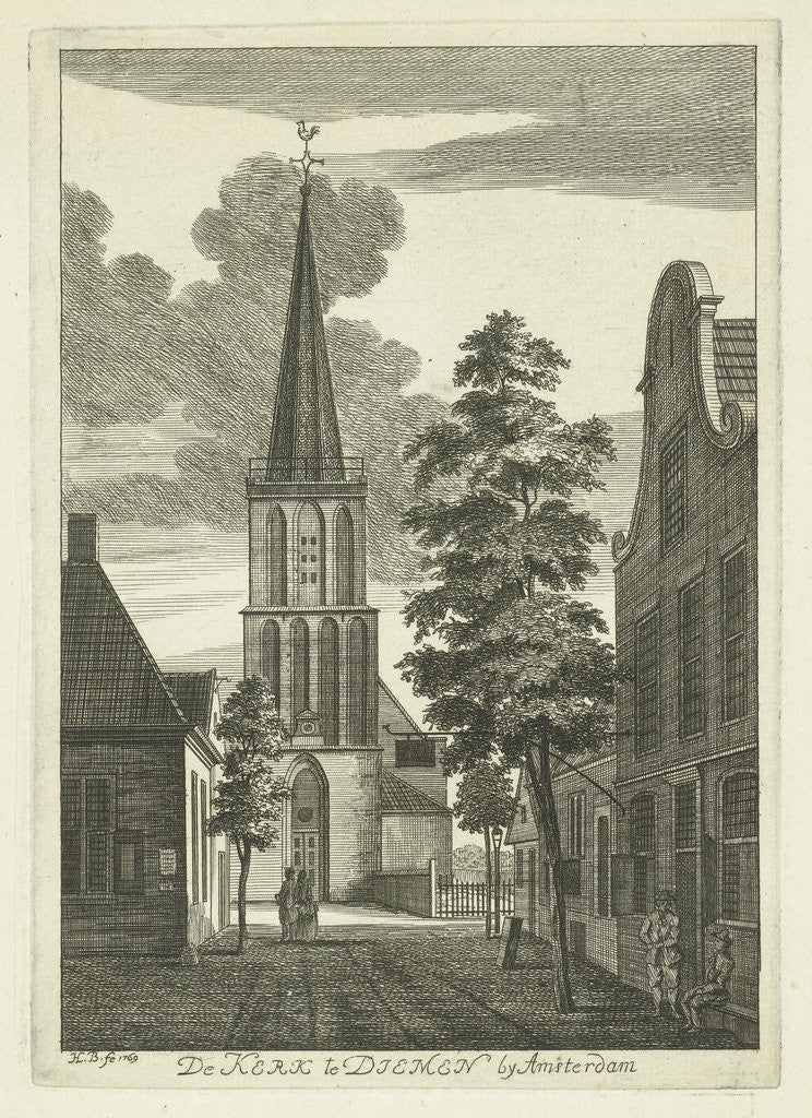 Detail of Village scene with church in Diemen by Hendrik Berg